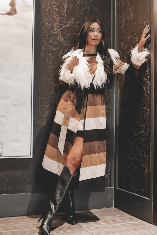 Manteau Long Chevron à Fausse Fourrure – SHOW ME YOUR MUMU