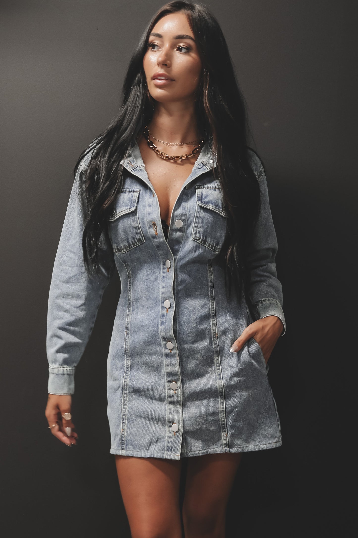 Robe Chemise en Jean Manches Longues – 100% Coton