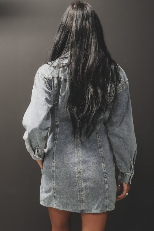 Robe Chemise en Jean Manches Longues – 100% Coton