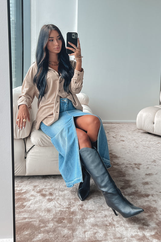 Chemise Suédine Légère Boutonnée – Beige