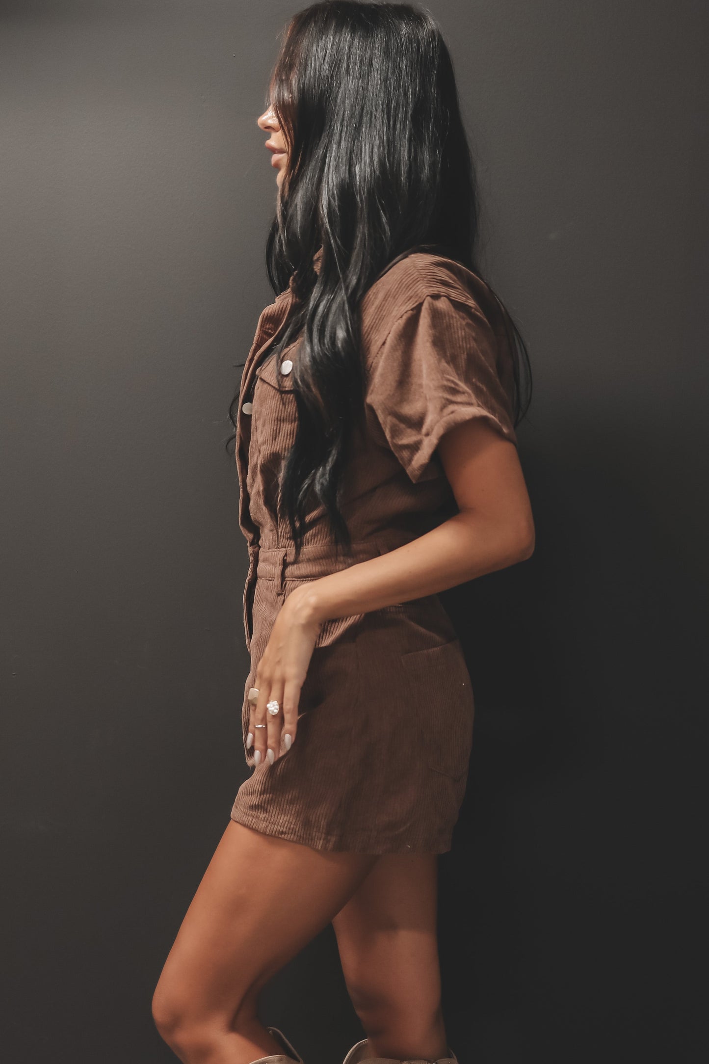 Combishort Velours Côtelé Marron – Manches Courtes